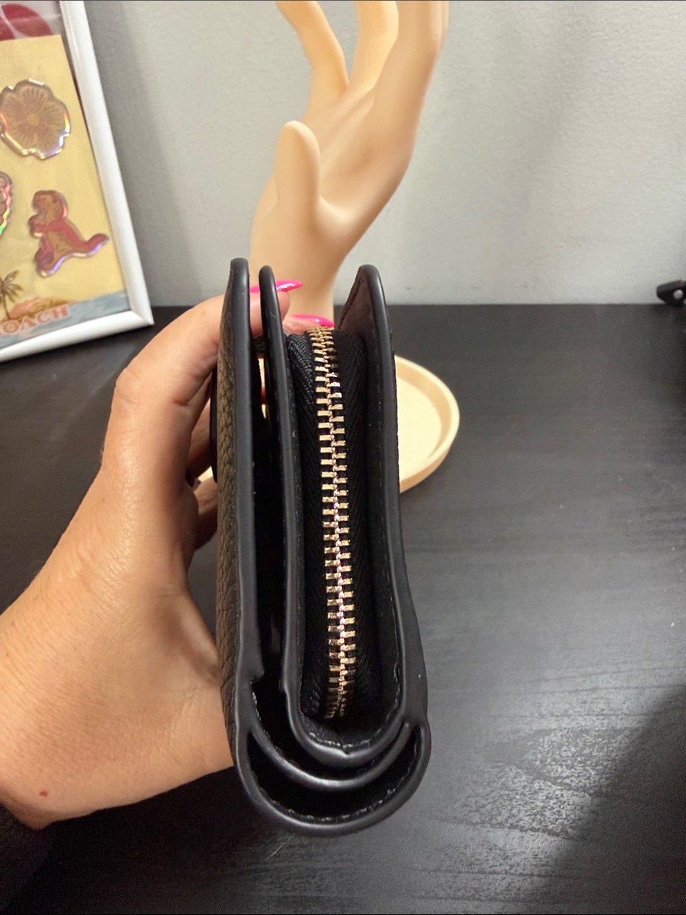 kate spade Black Pebbled Leather Zip Wallet with Gold Logo - Picture 5 of 10